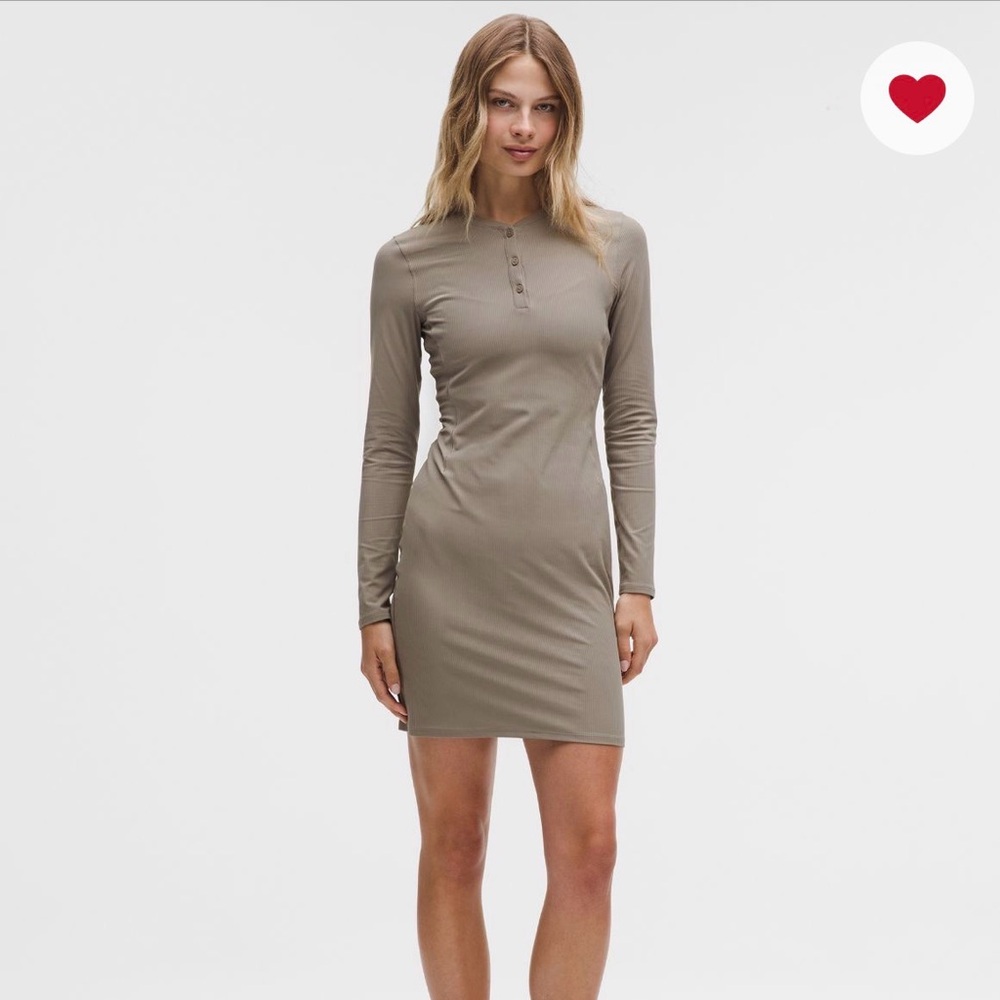 NWT Lulu All Aligned Warm Ash Grey Long-Sleeve Ribbed Henley Dress